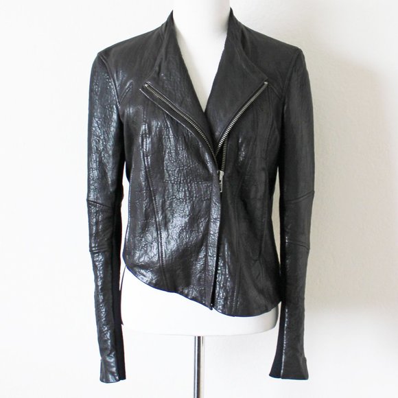 Helmut Lang Blister Leather Dark Brown Asymmetrical Jacket Petite or X-Small - Picture 2 of 16